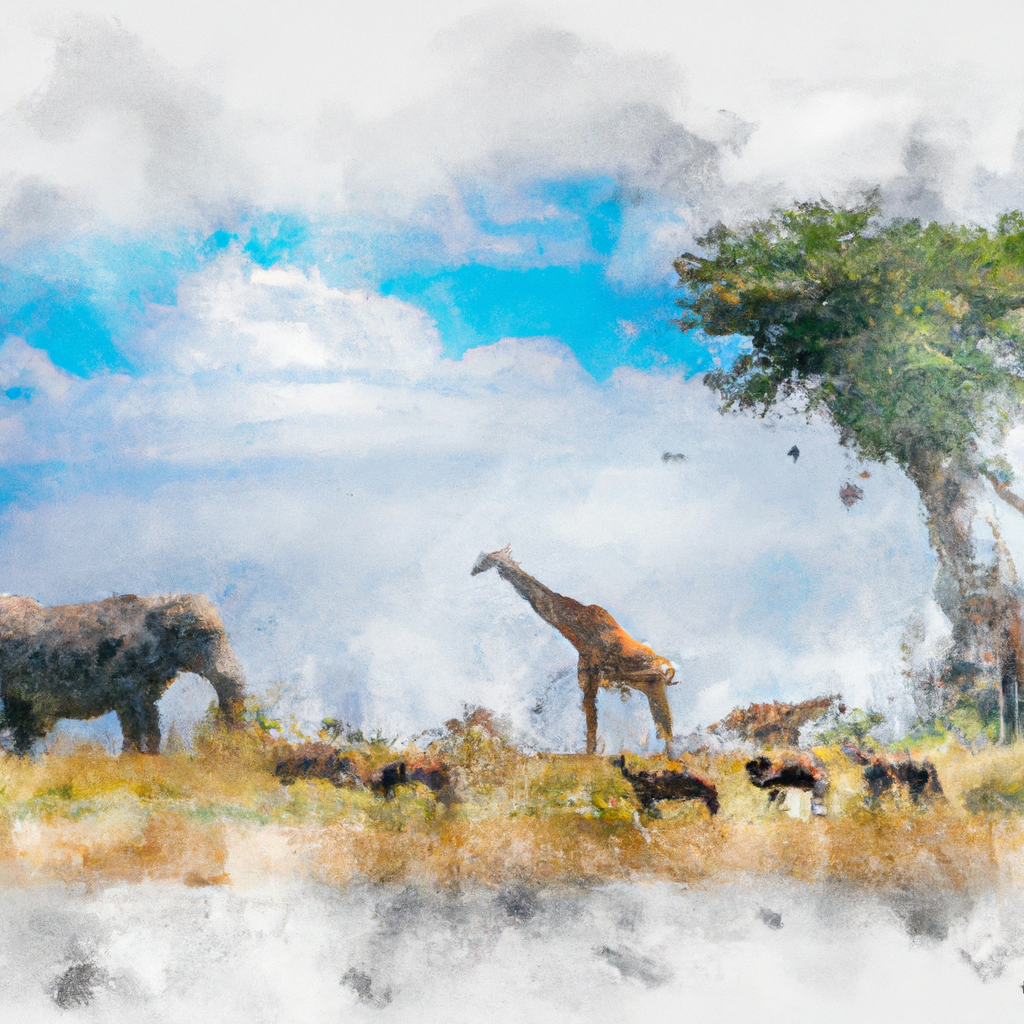 A wide natural scenery in Africa with many animals